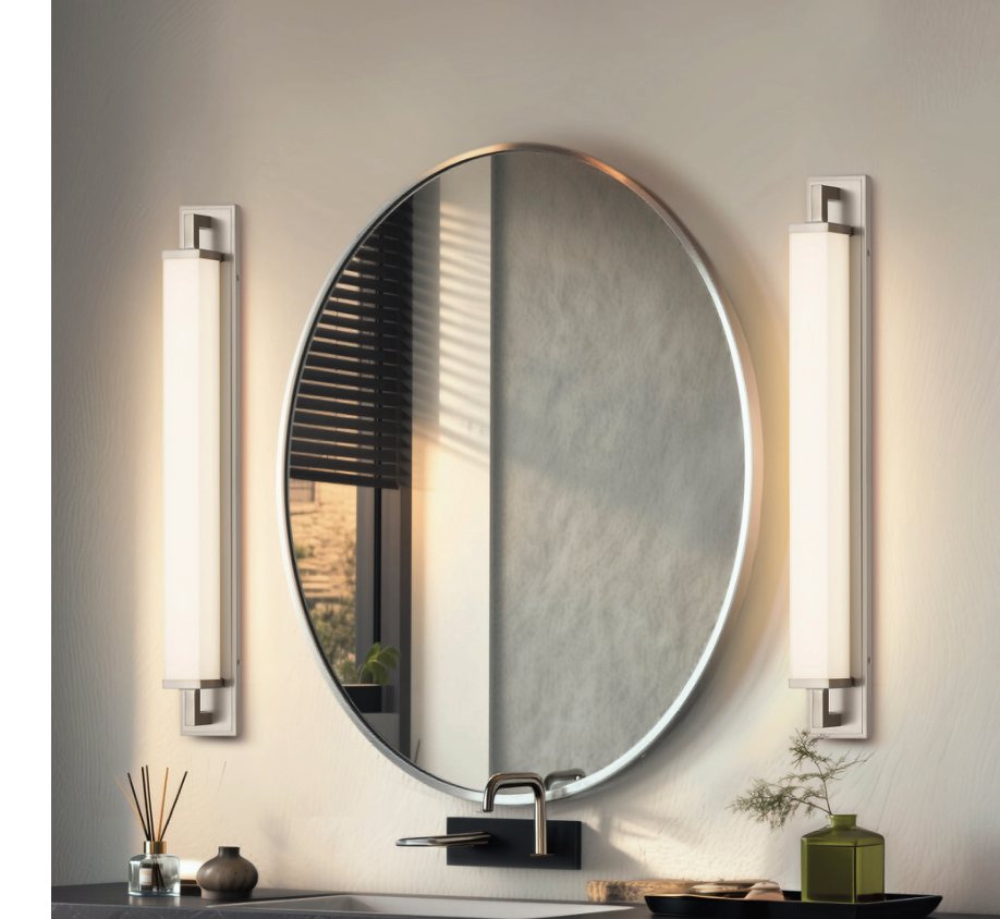 Empire sconces flanking a round mirror
